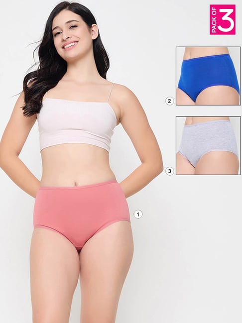 Clovia Multi Pack Of 3 Cotton Spandex High Waist Outer Elastic Hipster Panty-picture-18