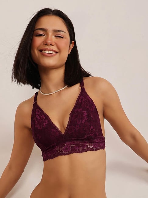 Buy Lace Solid Non-Padded Demi Cup Wire Free Bralette Bra Online