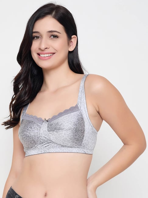 Clovia Grey Polyamide Printed Non-Padded Full Cup Wire Free T-Shirt Bra-picture-11