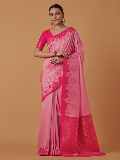 monjolika fashion light pink banarasi silk zari work saree with blouse