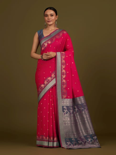 Monjolika Fashion Pink Banarasi Silk Woven Saree With Blouse-picture-41