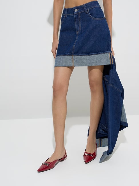 Nuon by Westside Dark Blue High-Rise Denim Skirt - Main Image