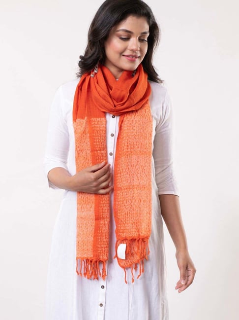 ArtEastri Orange Plain Stole-image-3