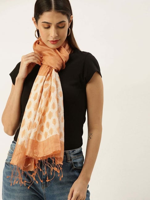 ArtEastri Orange Printed Stole-image-0