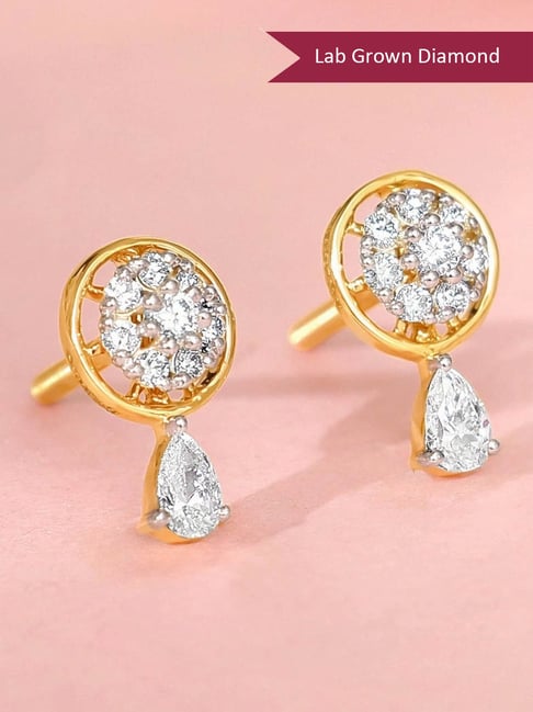 GIVA 14k Yellow Gold Floral Dangling Lab Grown Diamond Earrings