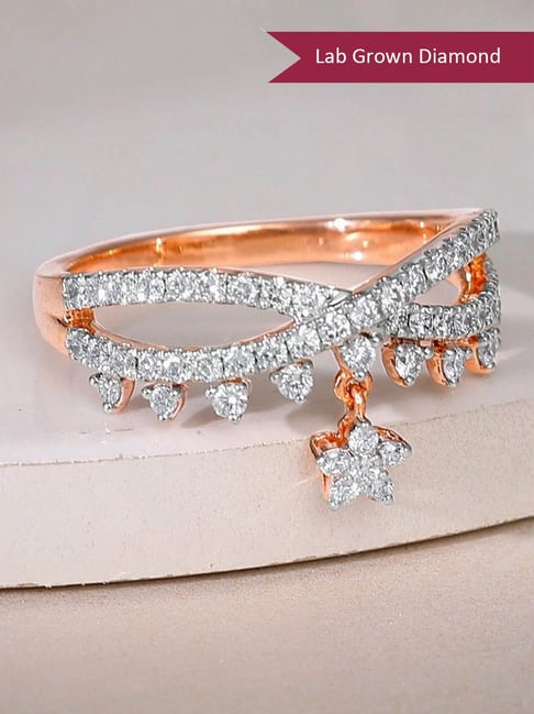 GIVA 18k Rose Gold Party Floral Lab Grown Diamond Ring