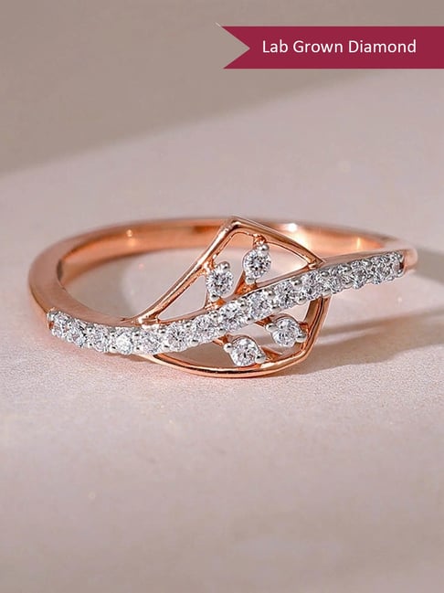 GIVA 18k Rose Gold Foliage Lab Grown Diamond Ring