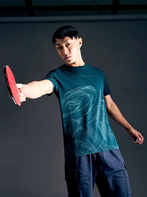 Pepe Jeans Teal Blue Slim Fit Printed Sports T-Shirt