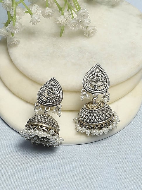 Biba Oxidised Gold Brass Jhumki Earrings for Women-picture-28