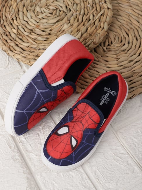 Kidsville Kids Spiderman Printed Navy Red Loafers