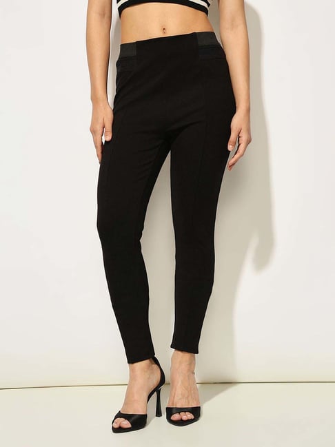 Only Black Cotton Solid Leggings-picture-27