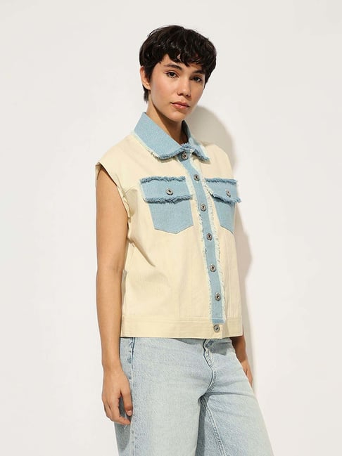 Clothing Coats White Sleeveless Denim Jacket Womens Plus Size New