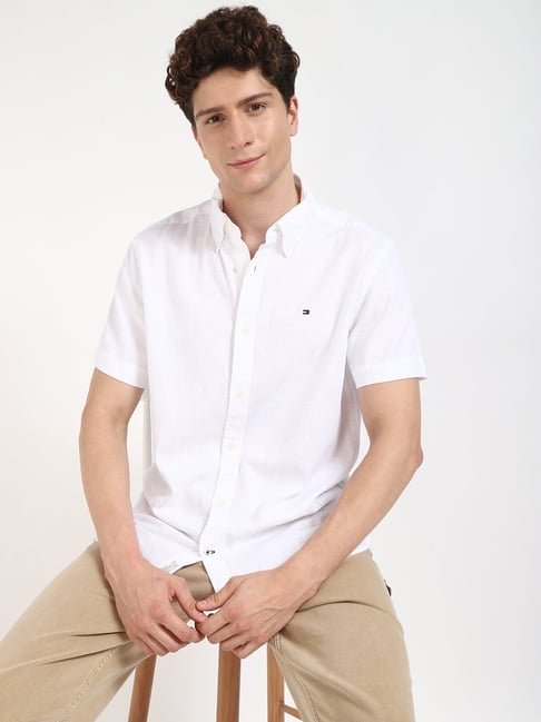 Tommy Hilfiger Optic White Linen Regular Fit Shirt