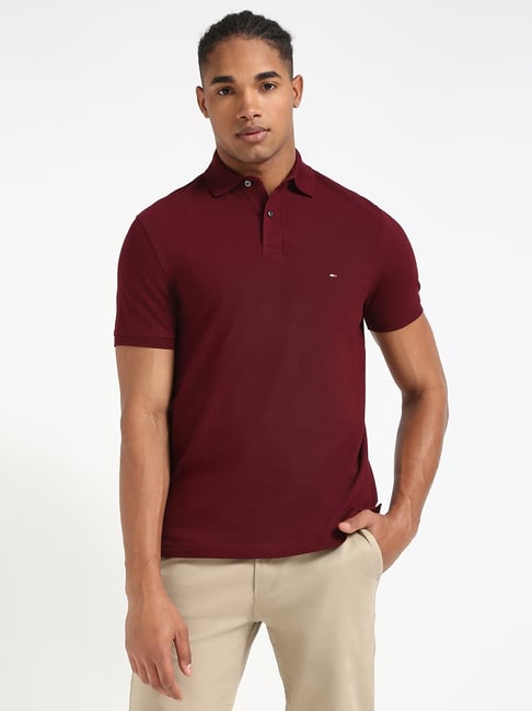 Tommy Hilfiger Maroon Cotton Regular Fit Polo T-Shirt