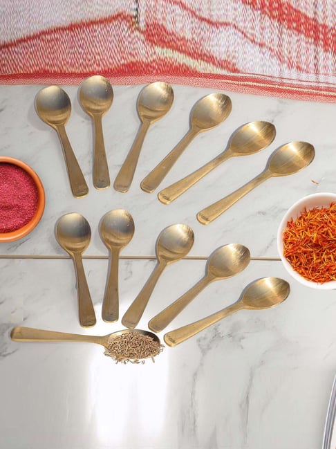 HAZEL Gold Brass Matt Finish Spoons - Set of 12
