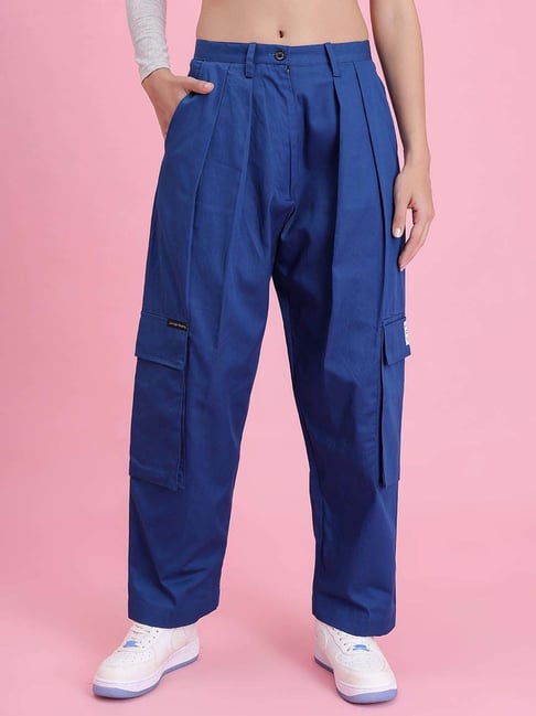 Lounge Dreams Blue Cotton Plain Trousers-picture-45