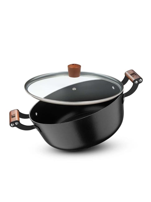 Bergner Odin Black Cast Iron 24 cm Induction Bottom Lightweight Casserole With Glass Lid (3800ml)