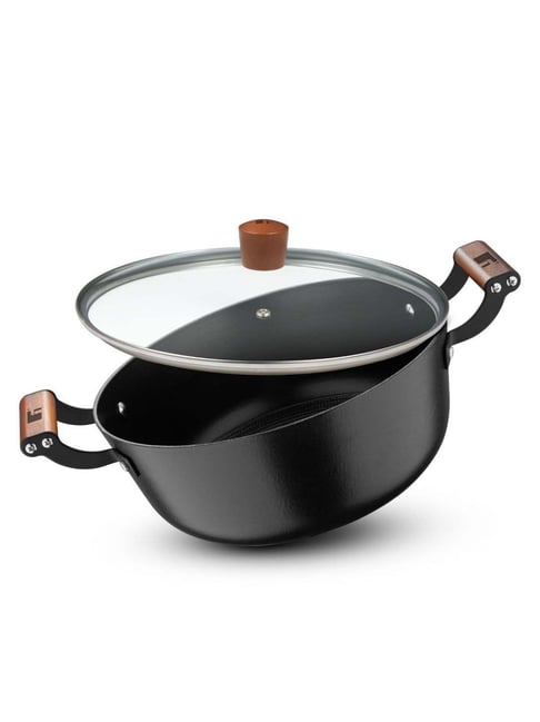 Bergner Odin Black Cast Iron 28 cm Induction Bottom Lightweight Casserole With Glass Lid (5600ml)