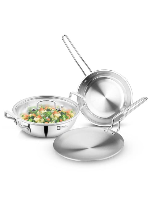 Bergner BE Essentials Silver Triply Stainless Steel 4 Pcs Cookware Set