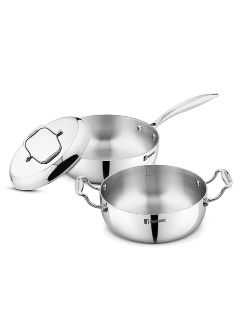 Bergner Argent Saira Silver Triply Stainless Steel 3 Pcs Induction Bottom Cookware Set