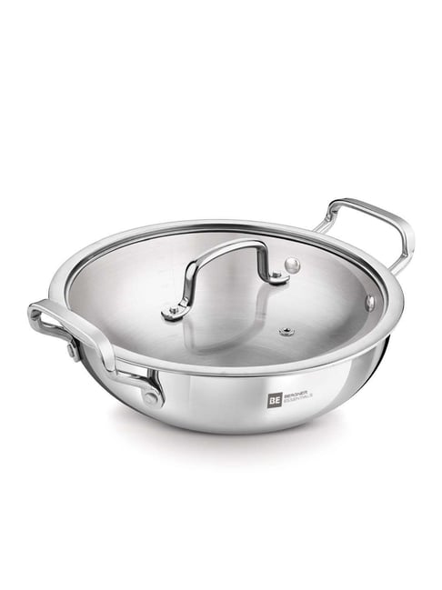 Bergner BE Essentials Silver Triply Stainless Steel 32 cm Full Induction Bottom Kadai (7000ml)
