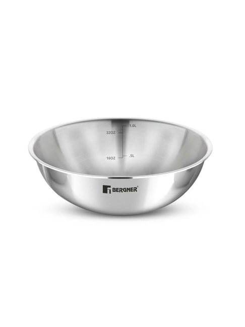 Bergner Argent Silver Triply Stainless Steel 18 cm Induction Bottom Tasra (1000ml)