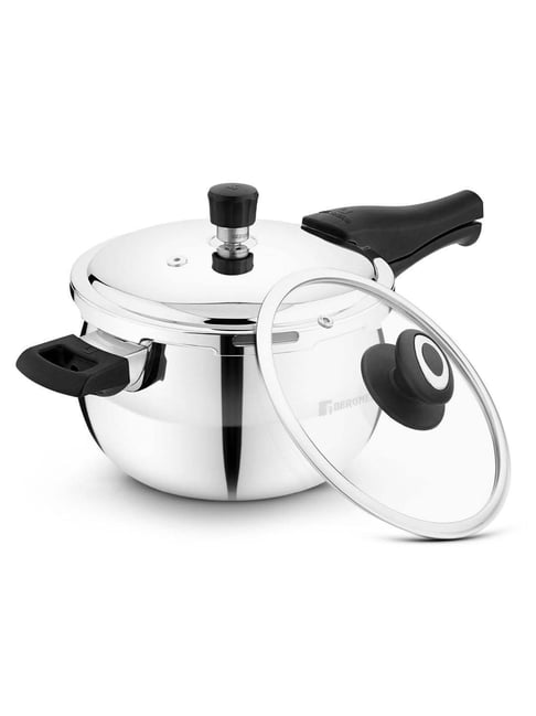 Bergner Trimax ORB Triply Stainless Steel Belly Shape Outer Lid Pressure Cooker With Glass Lid (2 L)