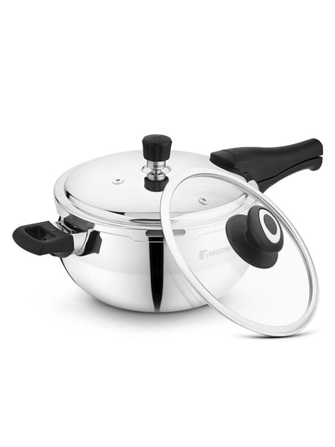 Bergner Trimax ORB Triply Stainless Steel Belly Shape Outer Lid Pressure Cooker With Glass Lid(5.5L)