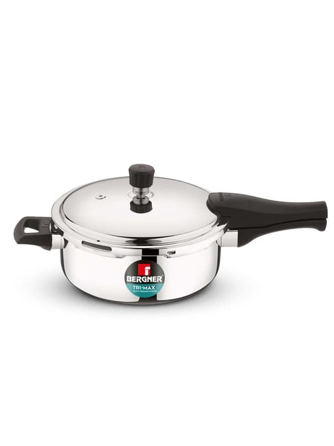 Bergner Tri-Max Junior Silver Triply Stainless Steel And Gas Stove Outer Lid Pressure Pan (3000ml)