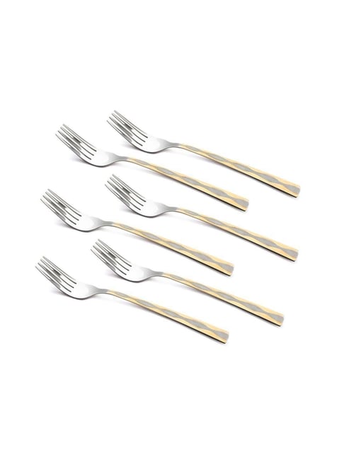 Bergner BE Essentials Tosca Silver & Gold Stainless Steel Baby Fork - Set of 6