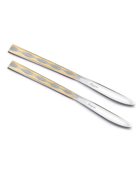 Bergner BE Essentials Tosca Silver & Gold Stainless Steel Dinner Knife - Set of 2