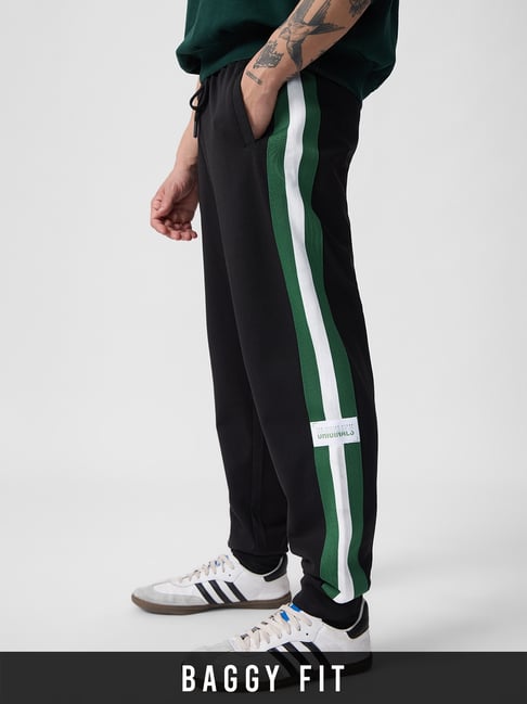 The Souled Store Black Cotton Loose Fit Colour Block Trackpants