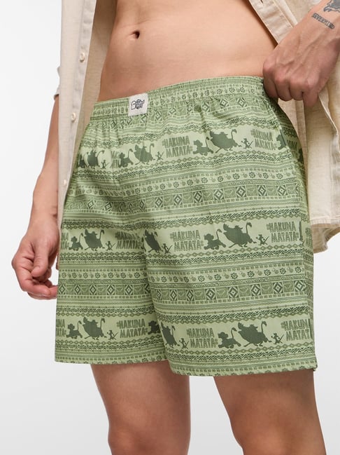 The Souled Store Green Cotton Regular Fit Printed Boxers