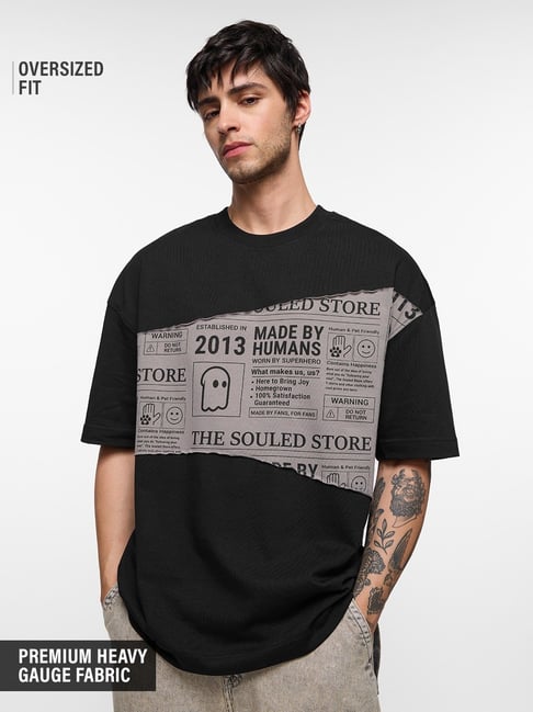 The Souled Store Black Loose Fit Printed T-Shirt