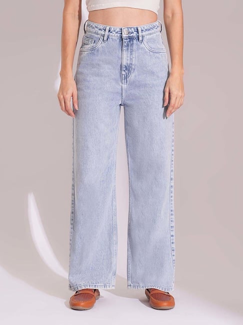 Globus Women Light Blue Cotton High Rise Straight Fit Jeans
