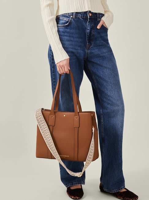 Accessorize London Brown Textured Tote Handbag-image-7