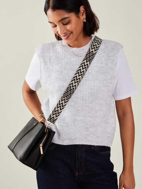 Accessorize London Black Textured Sling Handbag