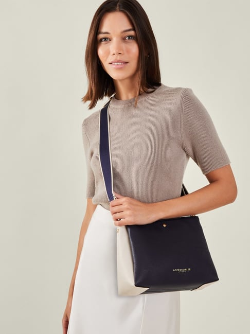 Accessorize London Navy Blue Textured Sling Handbag