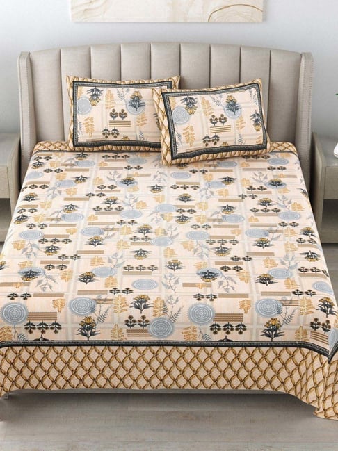 JaipurFabric Yellow Cotton 180 TC Mushroom House Printed Bedsheet with 2 Pillow Covers-picture-46