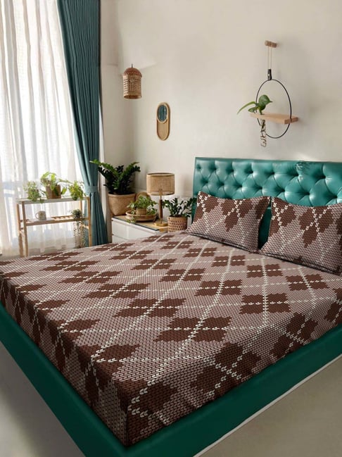 HOSTA HOMES Brown Polycotton 280 TC King Size Flat Bed Sheet with 2 Pillow Covers-picture-18