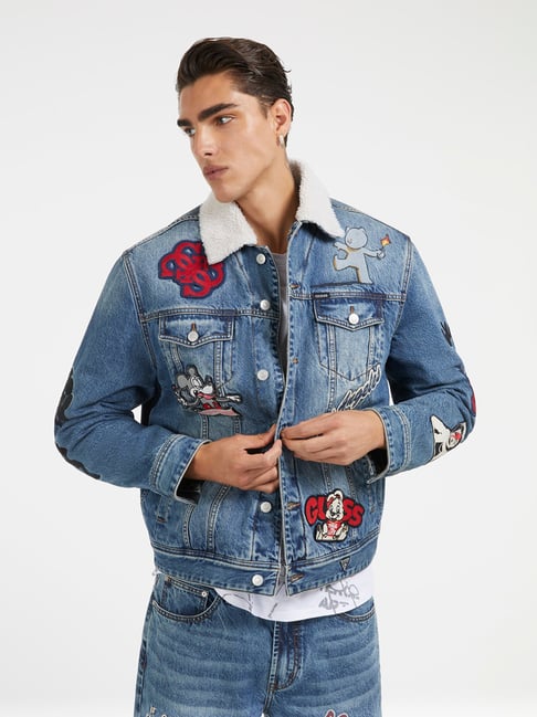 Guess Blue Cotton Regular Fit Print Jacket-picture-10