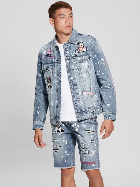 Guess Blue Cotton Regular Fit Print Jacket-picture-31
