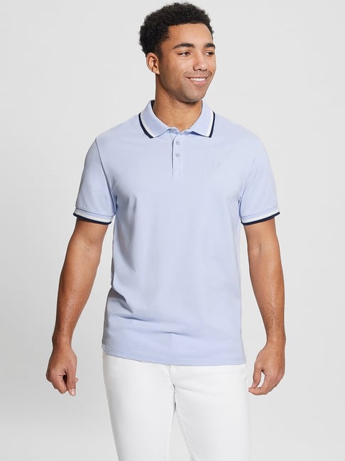 Guess Blue Regular Fit Solid Polo T-Shirt
