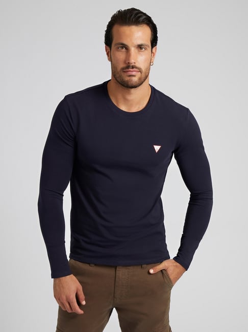 Guess Blue Slim Fit Solid T-Shirt