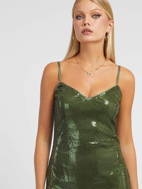 Guess Green Embellished Shoulder straps Dress