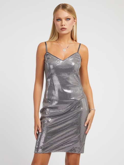 Guess Grey Embellished Shoulder straps Dress