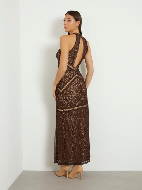 Guess Brown Self Sleeveless Dress