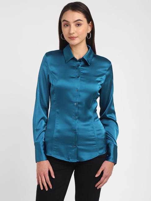 Guess Teal Solid Full Sleeves Shirt-picture-28