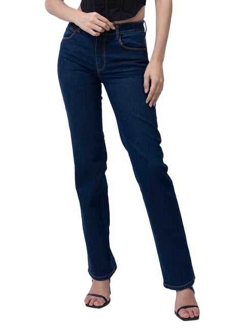 Guess High Rise Straight Leg Jeans Guess Blue Solid Jeans