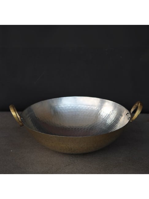 Indian Bartan Gold Brass Kadhai With Kalai (3000ml)
